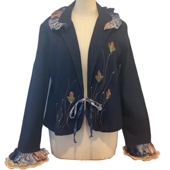 Hand Crafted Jackets & Blazers - Hand Crafted Floral Embroidered Jean Jacket